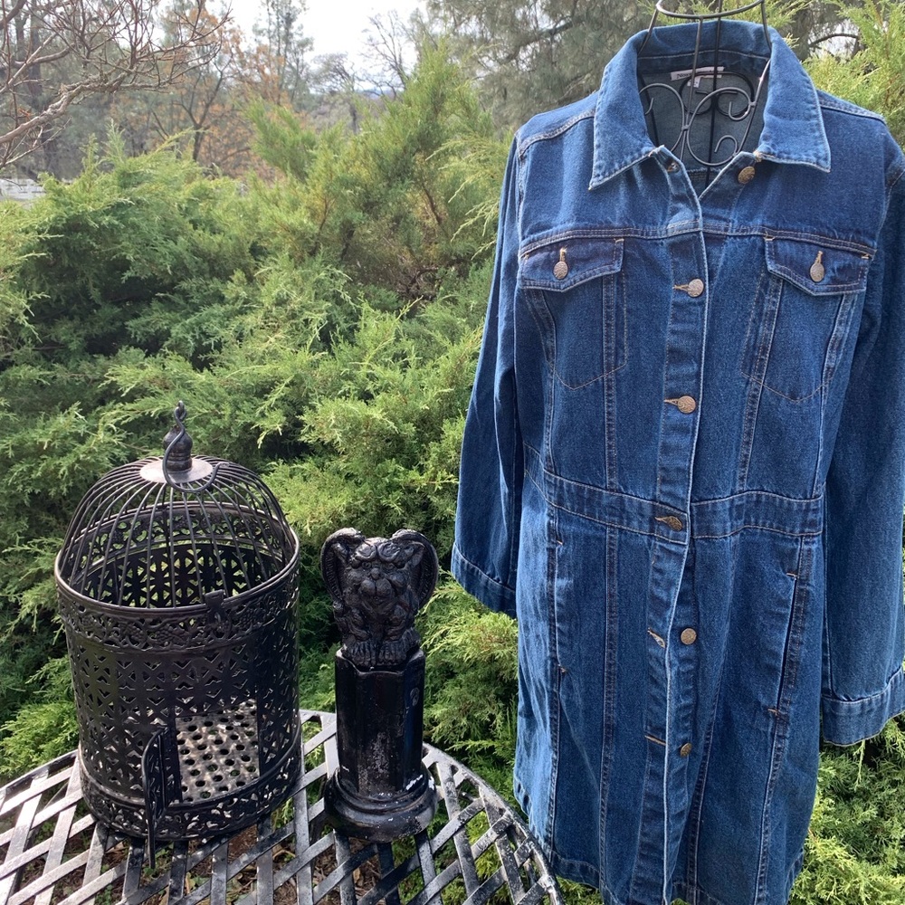 North Style knee length blue Jean denim  trench jacket vintage dress - Picture 7 of 11
